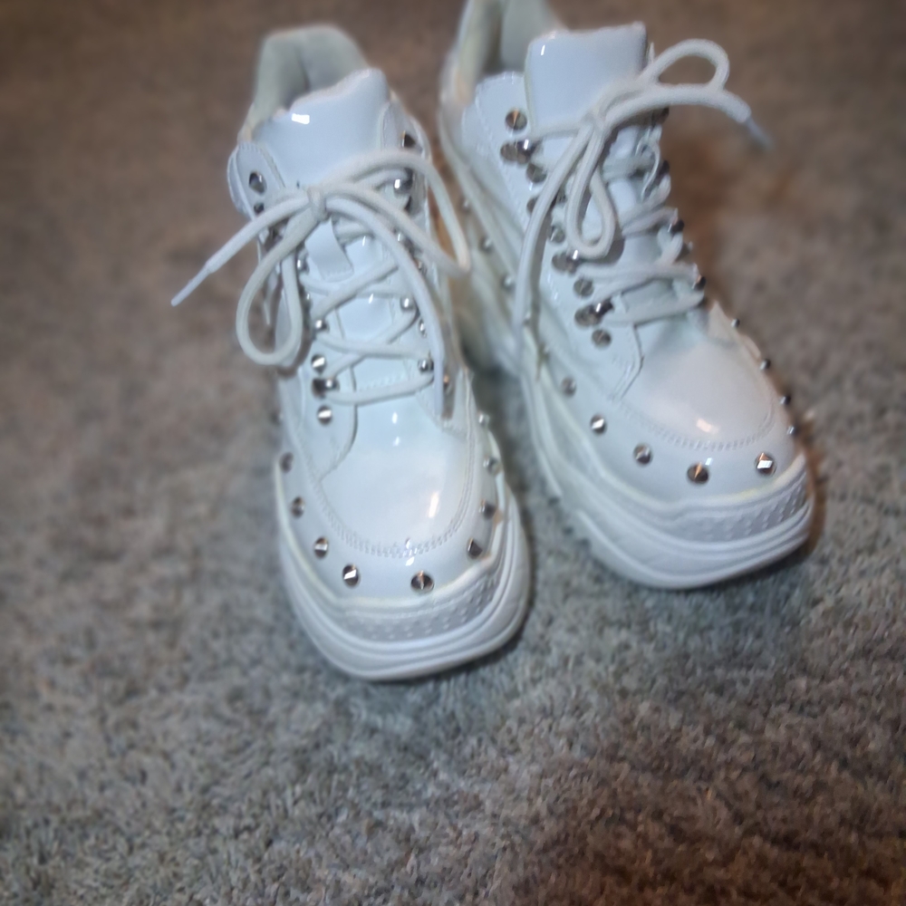 White Studded Platform Sneakers - image 2
